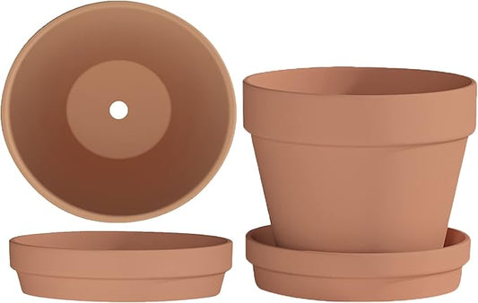 Fcacti 10 Inch Large Terracotta Pots with Saucer/Tray - 2 Pack Large Clay Pot for Plant with Drainage Hole, Terra Cotta Planter for Indoor Outdoor Plant,Balcony Garden Patio Deck