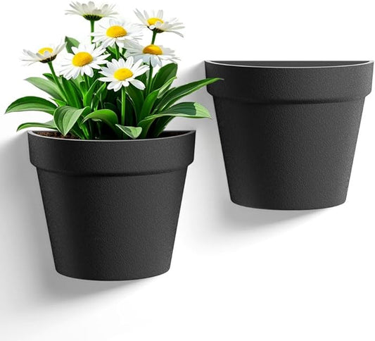 2 Pack Plastic Wall Planter for Indoor Plants, 7.5 Inch Hanging Wall Planter Pots, Wall Mounted Succulent Planters (Black)