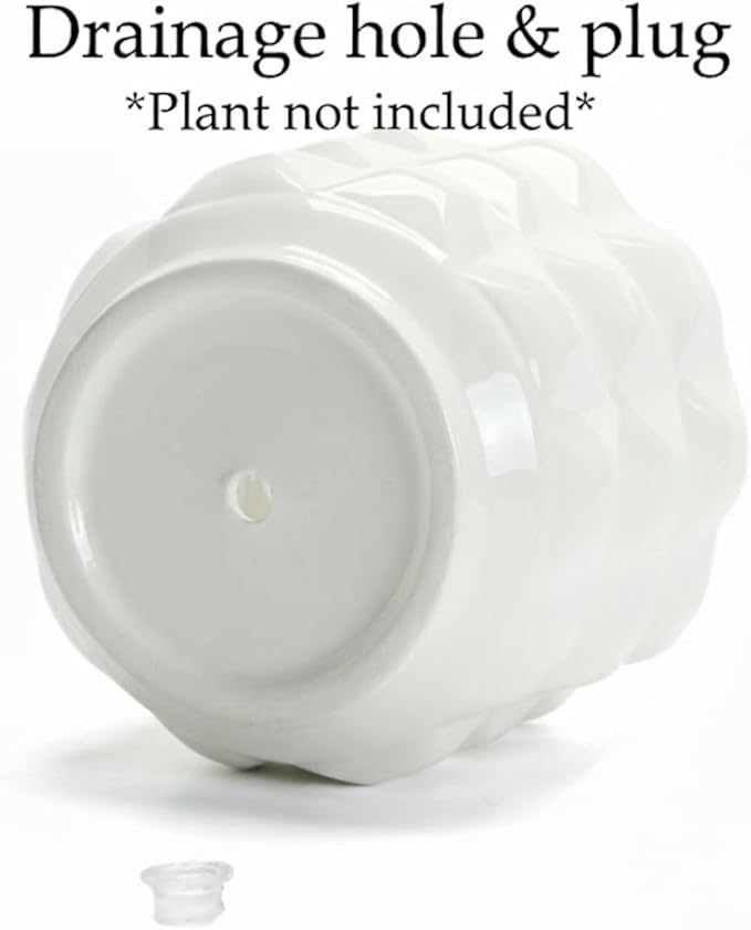 Arktiva Ceramic Planter Pot with Drainage Hole, 4.5 Inch Dia, Indoor and Outdoor, Home Patio Garden, Plants Flower Succulent, 3D Patterned Round (White)