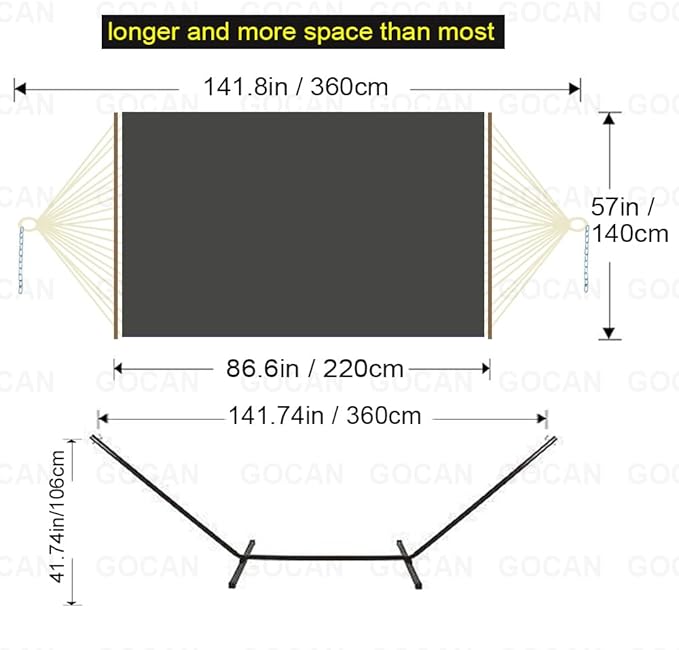 Quilted Fabric Double Hammock won't flip with stand and Spreader Bars,Safer and Sturdier,Quality Hammocks for outdoor indoor patio yard Two sided dual use Deep Grey