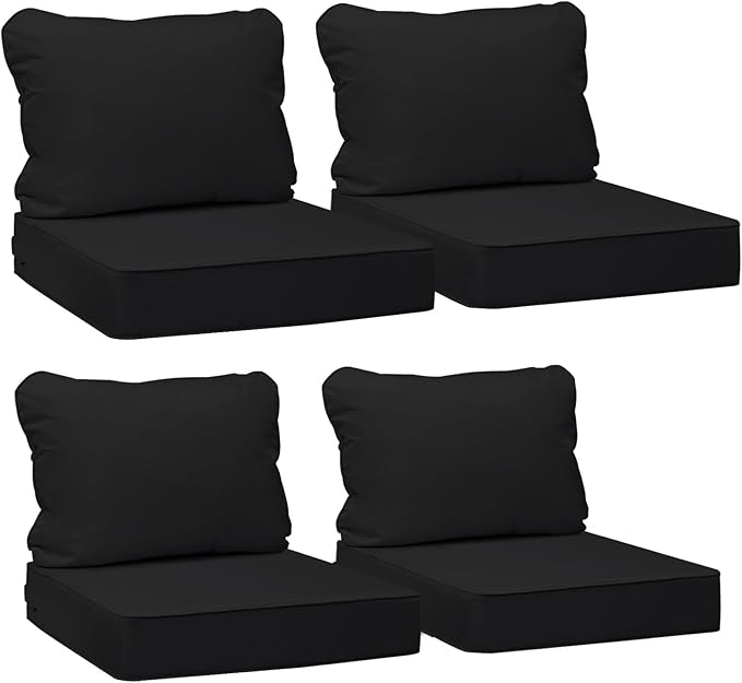 AAAAAcessories Outdoor Seat Cushions for Chairs, Fade-Resistant, Waterproof Patio Furniture Replacement Cushions, 21" x 19" x 3" + 21" x 19", Set of 4, Charcoal Black