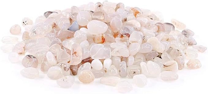 WAYBER Natural White Agate Pebbles, 1 Lb/460g Decorative Rocks Non-Toxic Crystal Stone Irregular Quartz Gemstone Crushed Pieces Tumbled Stone Chips for Jewelry Making/Home Decoration