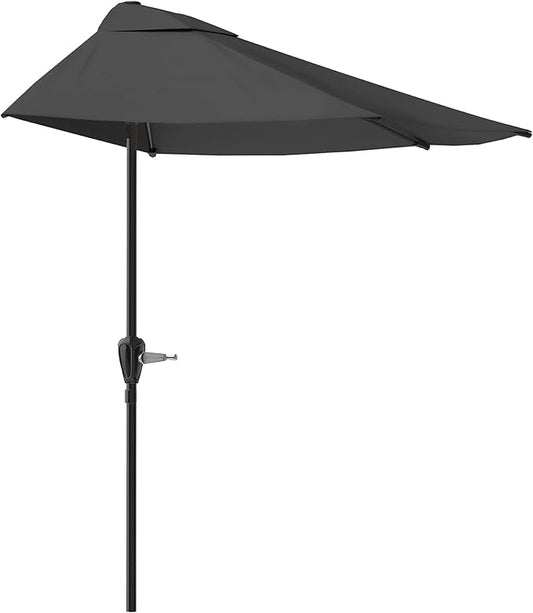 Half Umbrella Outdoor Patio Shade - 9 ft Patio Umbrella with Easy Crank - Small Canopy for Balcony, Table, or Deck by Pure Garden (Gray)