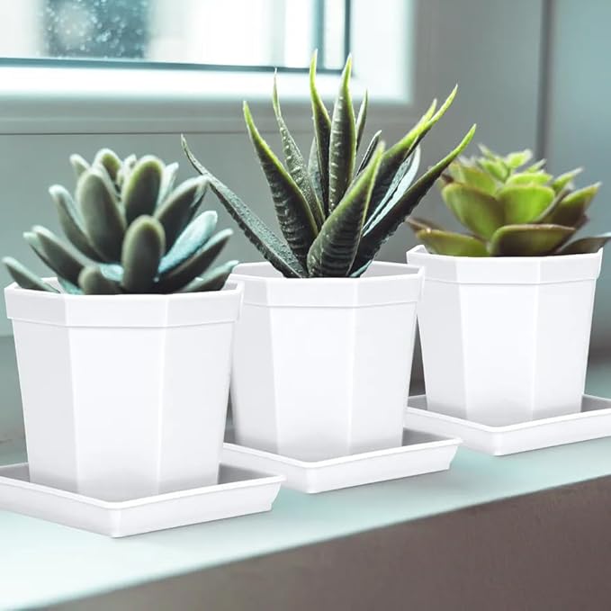 4 Pack Square Plant Saucer 18 Inch, Durable Plastic Plant Saucer, Heavy Duty Plant Pot Saucers, Planters for Indoors and Outdoors Plants，Large Deep Plant Trays for Pots,