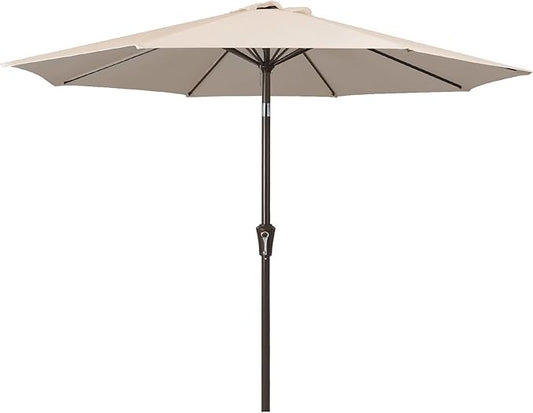 JEAREY 9FT Outdoor Patio Umbrella Market Umbrella with Push Button Tilt and Crank, Outdoor Table Umbrellas 8 Sturdy Ribs UV Protection Waterproof for Garden, Deck, Backyard, Pool (Cream Beige)