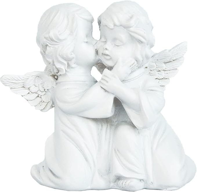 Asng Cherubs Angels Resin Garden Statue Figurine, Adorable Angel Sculpture Memorial Statue, Indoor Outdoor Home Garden Decoration (Kiss Cherub-Right)