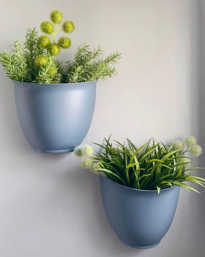 The HC Companies 8 Inch Garden Wall Planter - Plastic Hanging Plant Pot for Indoor Outdoor Flowers, Herbs, Black (Pack of 2)