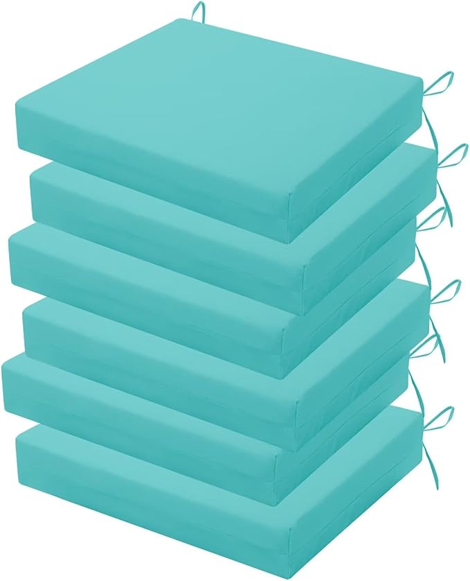 Outdoor Chair Cushions Set of 6, 18.5 x 16 Inch Patio Chair Cushions for Outdoor Furniture, Water Resistant, Non-Slip Ties(Teal)