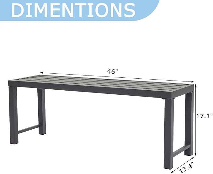 Outdoor Metal Backless Bench, 46" Patio Garden Bench for Outdoor, All Wheather Outdoor Bench for Garden, Backyard, Porch, Grey