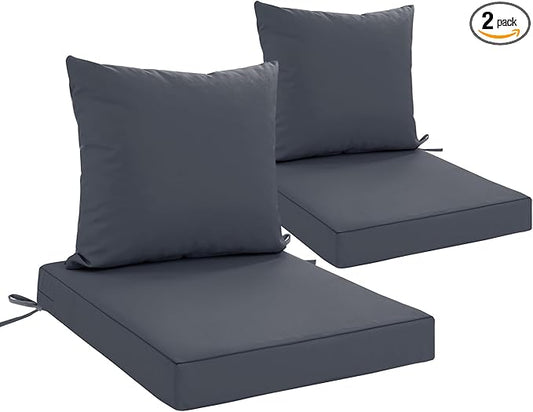 Outdoor Cushions for Patio Furniture, Waterproof Outdoor Chair Cushion w/Fade-Resistant, Removable & Machine-Washable Cover, 22x22 Inch, Deep Seat Sofa/Couch Pad Replacement – Set of 2, Dark Grey