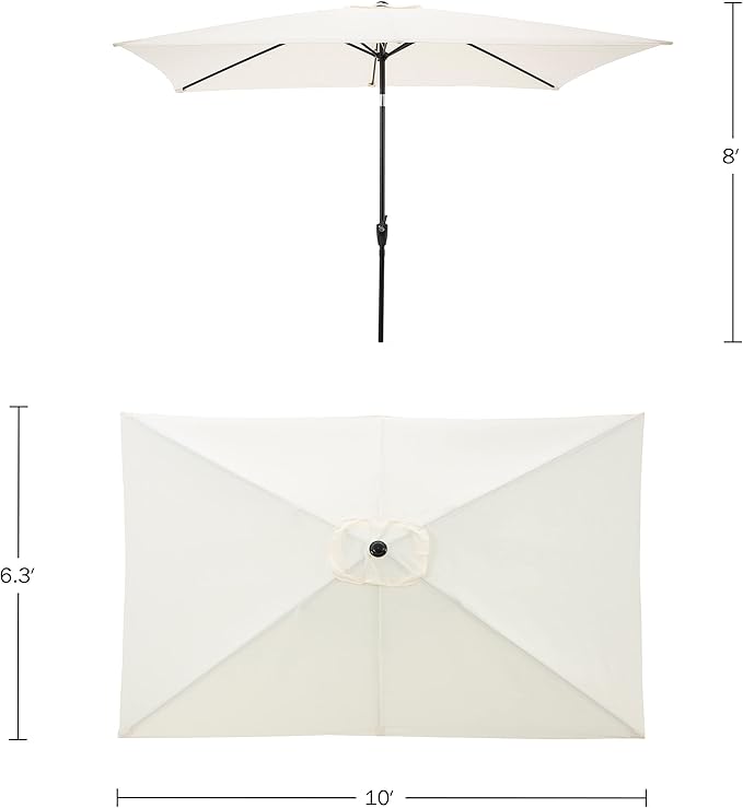 Rectangular Patio Umbrella - 10ft Easy Crank Sun Shade with Push Button Tilt for Outdoor Furniture, Deck, Yard, or Pool by Pure Garden