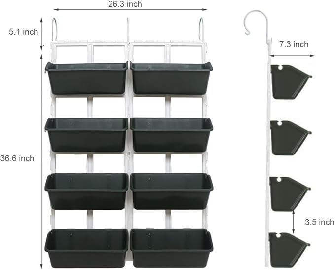Vertical Garden Wall Planter, 4-Tier Stackable Wall Planter Indoor Outdoor with 8 Pockets, Wall Mount Flower Pot Holder for Vegetables, Flowers, Herbs
