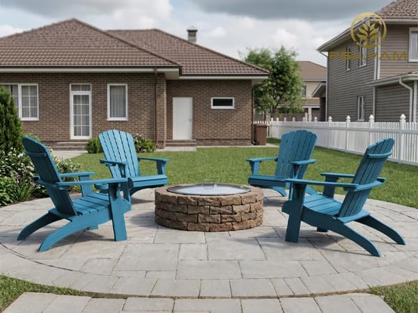 Psilvam Adirondack Chair, Oversized Poly Lumber Fire Pit Chair with Cup Holder, 350Lbs Support Patio Chairs for Garden, Weather Resistant Outdoors Seating, Relaxing Gift for Father & Mother(2, Blue)