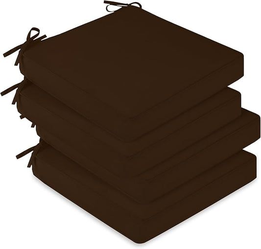 downluxe Waterproof Outdoor Chair Cushions Set of 4, 19" x 19" x 3" Patio Chair Cushion with Non-Slip Ties & Handle, Square Outdoor Cushion for Patio Furniture with Removable Cover, Brown