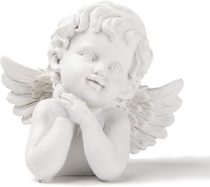 BRABUD Resin White Angle Statue Praying Cherub Statue Indoor Outdoor Home Garden Wings Angel Decoration Figurine Collection 5.1'' TQGJBS69