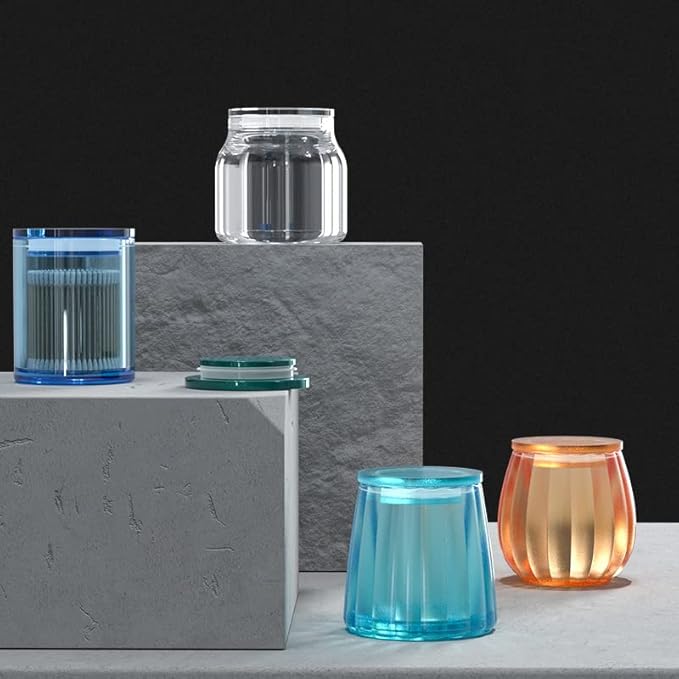 Storage Box With Lids, Silicone Candle Jar Molds Set, Creative Vessels Pot Molds, Concrete Round Stripe With Cover Bottle Making Moulds for Holder (F)