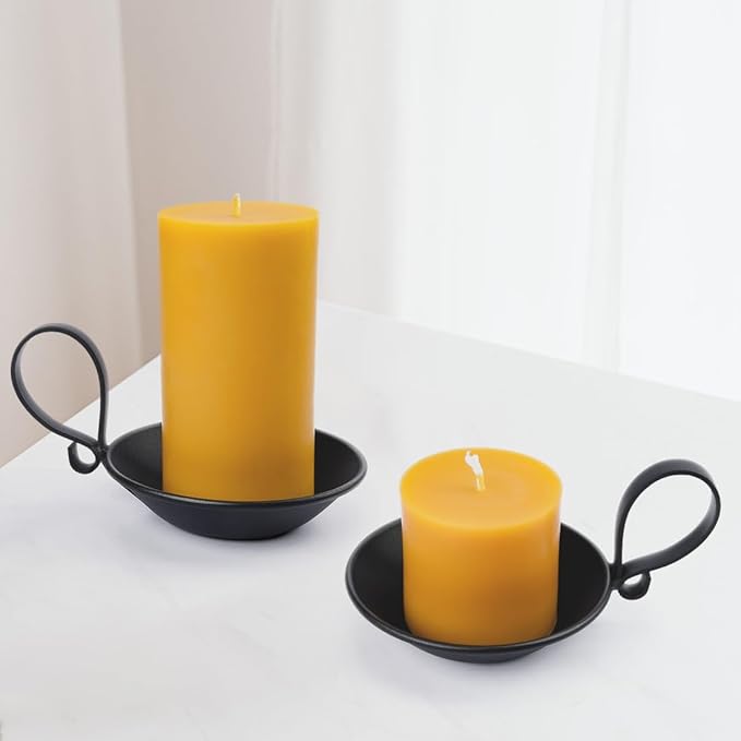 2PCS Matte Black Iron Pillar Candle Holders, with Handle, Simple Industrial Style ，Table Centerpiece Decoration