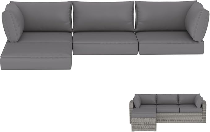 HOMREST Outdoor Replacement Cushions for Patio Furniture,Water-Repellent Sofa Cushion for 4-Seat Rattan Wicker Sectional Patio Conversation Sets,9-Piece Cushions Set for Outdoor Couch,Gray