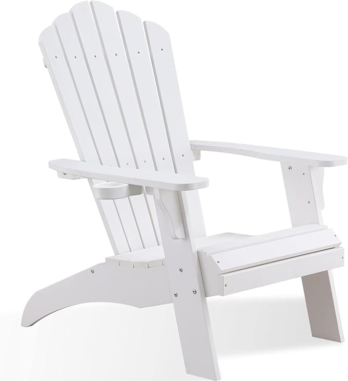 Psilvam Adirondack Chair, Oversized Poly Lumber Fire Pit Chair with Cup Holder, 350Lbs Support Patio Chairs for Garden, Weather Resistant Outdoors Seating, Relaxing Gift for Father & Mother (White)