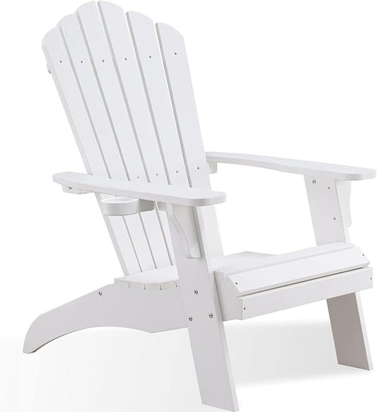 Psilvam Adirondack Chair, Oversized Poly Lumber Fire Pit Chair with Cup Holder, 350Lbs Support Patio Chairs for Garden, Weather Resistant Outdoors Seating, Relaxing Gift for Father & Mother (White)