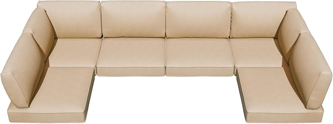 Patio Cushions for Outdoor Furniture,Water-Resistant Outdoor Cushions for 6 Seat Outdoor Sectinal,25.3"×25.3" Deep Seat Sofa Cushions, 14-Piece Outdoor Couch Cushions,Khaki