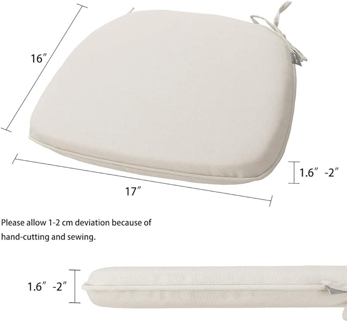 Magpie Fabrics Outdoor/Indoor 17"x16"x2" Chair Cushions with Ties Set of 2, Waterproof All Weather U-Shape Seat Pads Decoration for Patio Garden Furniture Home Office (Recycled Cream White)