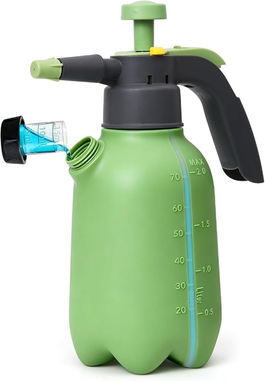 T4U Pump Sprayer 1/2 Gallon, PP Hand Pump Pressure Sprayer for Home Garden Plant Care and Household Cleaning, with Built-in Measuring Cup & Adjustable Nozzle, Suitable for Fertilizers & Common Garden