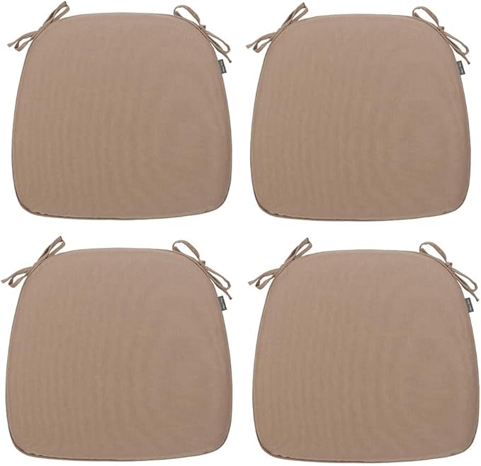 Magpie Fabrics 17"x16"x2" U-Shape Chair Cushions with Ties 4 Count, Outdoor Indoor Waterproof All Weather Seat Pads Decoration for Patio Garden Dining Office - Khaki