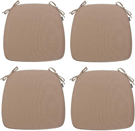 Magpie Fabrics 17"x16"x2" U-Shape Chair Cushions with Ties 4 Count, Outdoor Indoor Waterproof All Weather Seat Pads Decoration for Patio Garden Dining Office - Khaki