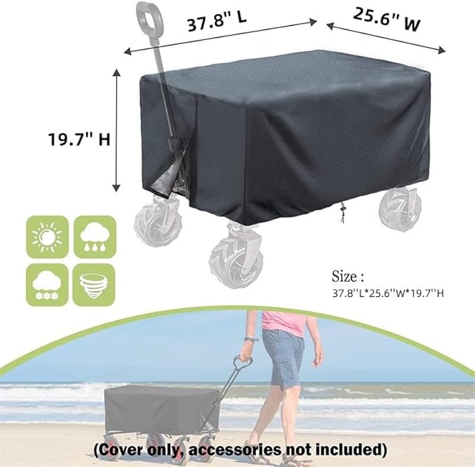 Waterproof Camping Wagon Cover, Rain Cover for Wagon Push-Pull Wagon Rain Cover Canopy Folding Stroller Trolley Cart Accessories UV Resistant Cover for Garden Camping Picnic (37.8’’ L*25.6’’W*19.7‘’H)