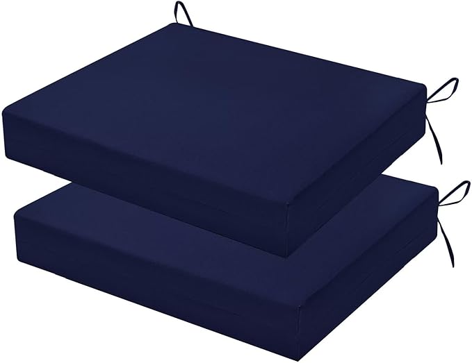 Outdoor Chair Cushions Set of 2, 18.5 x 16 Inch Patio Chair Cushions for Outdoor Furniture, Water Resistant, Non-Slip Ties (Navy Blue)