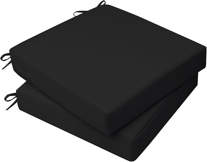 AAAAAcessories Outdoor Seat Cushions for Chairs, Waterproof, Fade-Resistant, 24" x 24" x 4", Patio Furniture Replacement Cushions, Set of 2, Charcoal Black