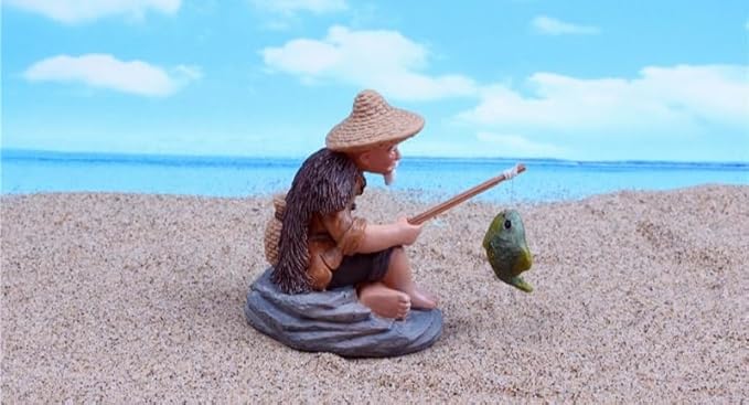 Mini Fisherman Figurines Resin Sitting Fishing Men, Garden Statue Ornament Fish Tank Micro Landscape Decor Garden Sculptures and Statues