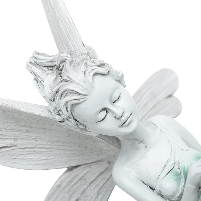 Sitting Fairy Garden Statue,Angel Yard Statues Outdoor Resin Crafts Flower Decor Park Lawn Decoration Home Patio Garden(Color:White)