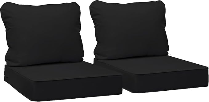 AAAAAcessories Outdoor Deep Seat Cushions, Waterproof, Fade-Resistant Patio Furniture Replacement Cushions, 25.5" x 25.5" x 5" + 25.5" x 19", Set of 2, Black