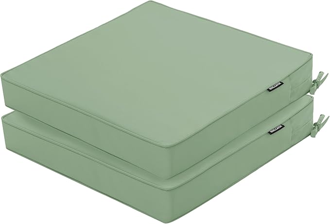 Outdoor Chair Cushions 19 x 19 Inch Water Resistant Patio Chair Cushions with Tie 3 Year Color Fastness Thick Outdoor Seat Cushion for Garden Lawn Patio Furniture Sage Green Set of 2