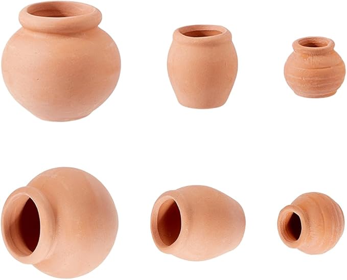6Pcs Mini Terracotta Pots 3 Styles Small Dark Salmon Simulated Clay Planters 0.73-1.42 Inch Tiny Pots Miniature Crafts for Succulent Plants Fairy Gardens Home Deco