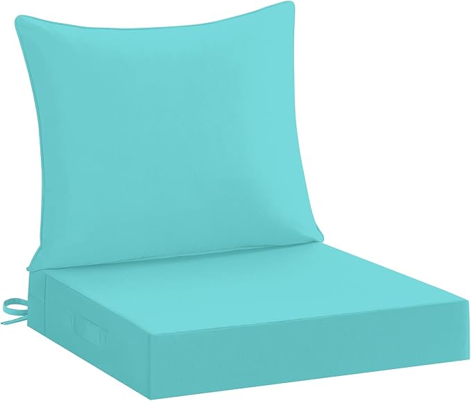 downluxe 22x22 Outdoor Chair Cushions, Waterproof Fade Resistant Patio Furniture Cushions with Handle & Removable Cover, Deep Seat Outdoor Cushions for Sofa, Couch and Patio Chairs, Teal