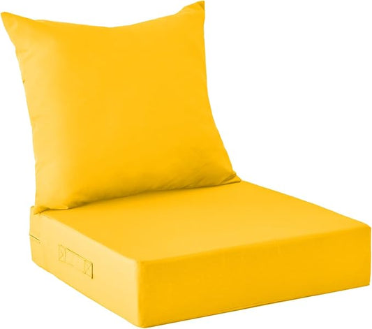 Outdoor Cushions for Patio Furniture,Outdoor Seat Cushion Set 24 x 24 x 5.75 Inch,Waterproof & Fade Resistant Outdoor Chair Cushions,Deep Patio Chair Cushion with Removable Cover,Yellow