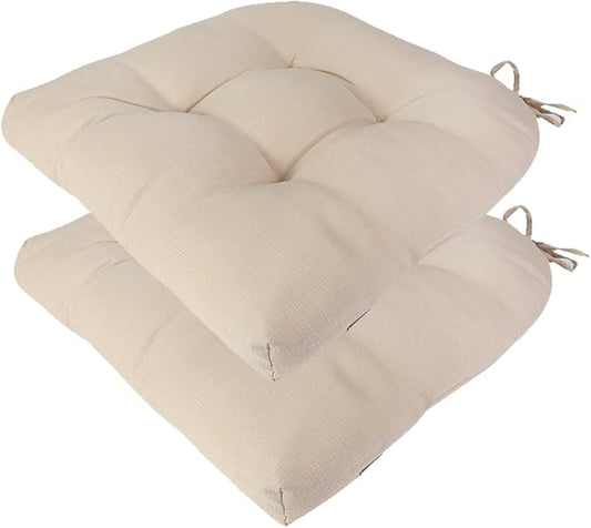 Outdoor Chair Cushions 19 x19 Inch,Water Resistant Tufted Seat Cushions 19",Reversible,Weather Resistant,Rounded Back Wicker Chair Cushion for Patio Garden Furniture(Antique Beige)