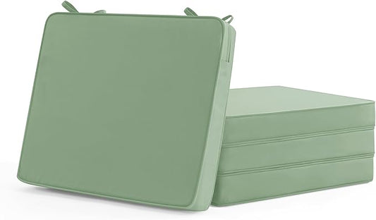 Outdoor Chair Cushions Set of 4: Waterproof & Fade Resistant Seat Cushion for Patio Furniture - 18.5 x 16 x 2 Inch Chair Pads with Ties and Hidden Zipper - Patio Chair Cushion Replacement, Sage Green