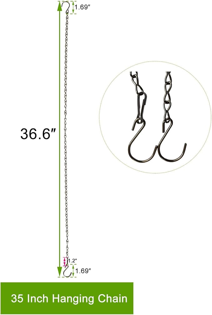 Chain for Hanging Plants,35 Inch Silver Hanging Chain,Hanging Basket Chain Kits with Hooks for Bird Feeder Hanging Planter Porch Wind Chime (Silver, 35 Inch-2PCS)
