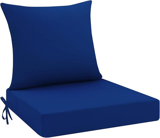 idee-home Outdoor Cushions for Patio Furniture, Outdoor Seat Cushion, Waterproof Hampton Bay Deep Seat Replacement Couch Chair Cushions for Garden Lawn Backyard Deck, 24 x 24 Navy Bue
