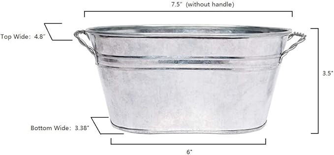 Hosley Set of 3 Galvanized Oval Planters 8 Inches Long with Handles, Rustic Charm for Floral Arrangements Indoor and Outdoor Gardening D cor