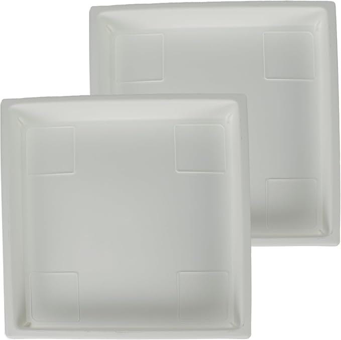 The HC Companies 14 Inch Accent Square Plant Saucer, Lightweight UV-Resistant Plastic Outdoor & Indoor Flower Pot Tray, 2-Pack Plant Pot Trays for Garden & Home Decor, White