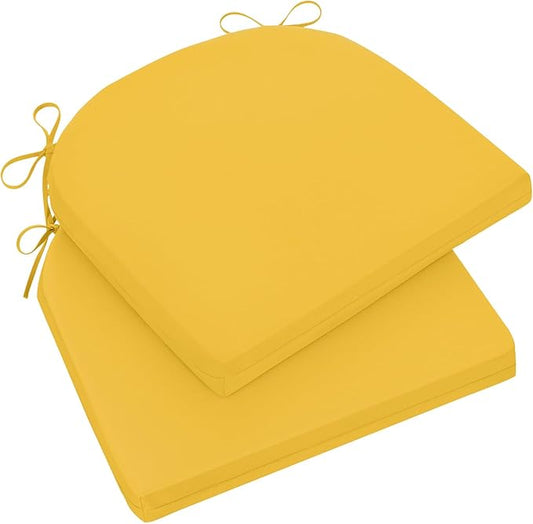Wellsin Outdoor Chair Cushions for Patio Furniture, 3-Year Color Fastness Patio Chair Cushions Set of 2, Water Resistant Round Corner Outdoor Seat Cushions 17"X16"X2", Yellow