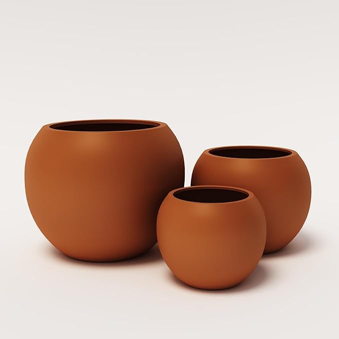DTY Mount Sherman 21.1'' D x 16.7'' H (Pot Opening 14.6") Fiberstone Round Planter with Drainage Hole, Smooth Finishes, Weather Resistant for Indoor and Outdoor, 2 Extra Coco Mats - Terracotta, Large