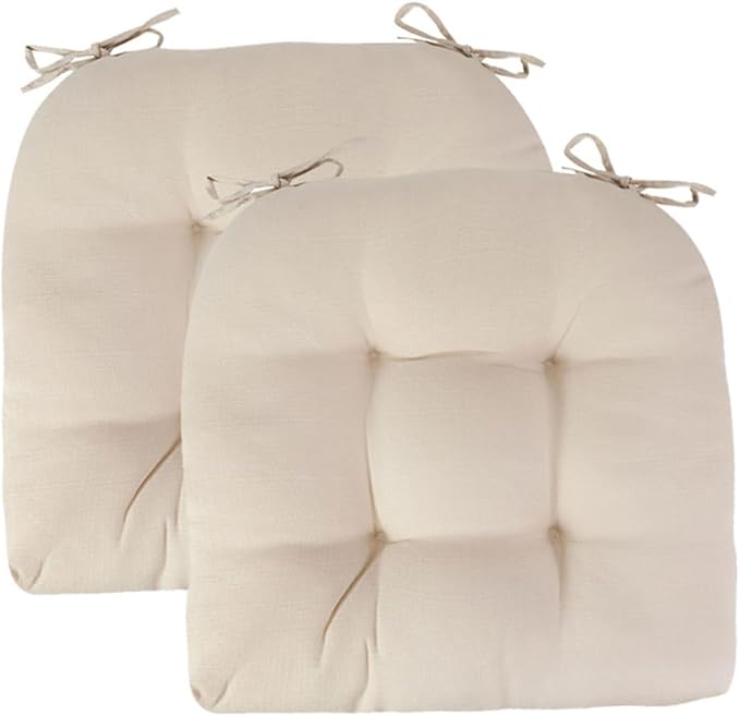 Outdoor Chair Cushions 19 x19 Inch,Water Resistant Tufted Seat Cushions 19",Reversible,Weather Resistant,Rounded Back Wicker Chair Cushion for Patio Garden Furniture(Antique Beige)