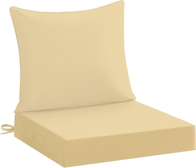 downluxe 19x19 Outdoor Chair Cushions, Waterproof Fade Resistant Patio Furniture Cushions with Handle & Removable Cover, Deep Seat Outdoor Cushions for Sofa, Couch and Patio Chairs, Khaki