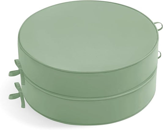 Outdoor Bistro Chair Cushions Set of 2, 15" D x 3" H Round Chair Cushions Waterproof and Fade Resistant Chair Cushion Pads with Non-Slip Ties and Removable Covers for Garden, Sage Green